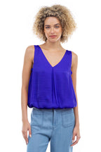 Sleeveless V-Neck Bubble Top