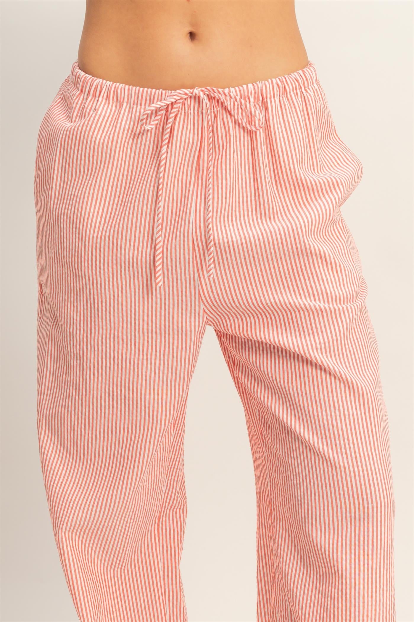 Striped Wide Leg Pants-Red