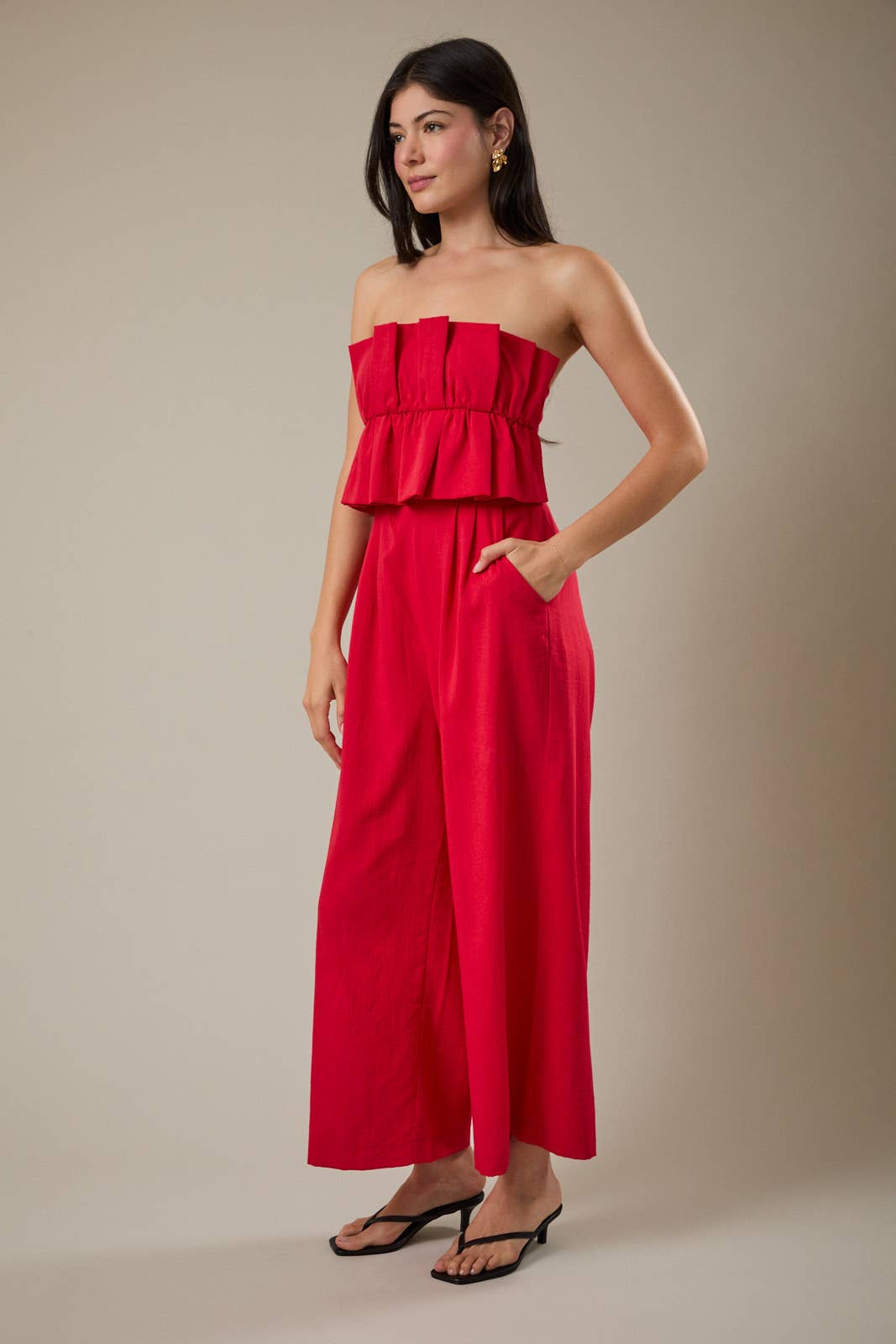 RUFFLE BODICE JUMPSUIT