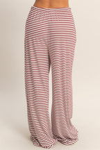 Striped Wide-leg Drawstring Pants Striped Wide-leg Drawstring Pants-Dark Red