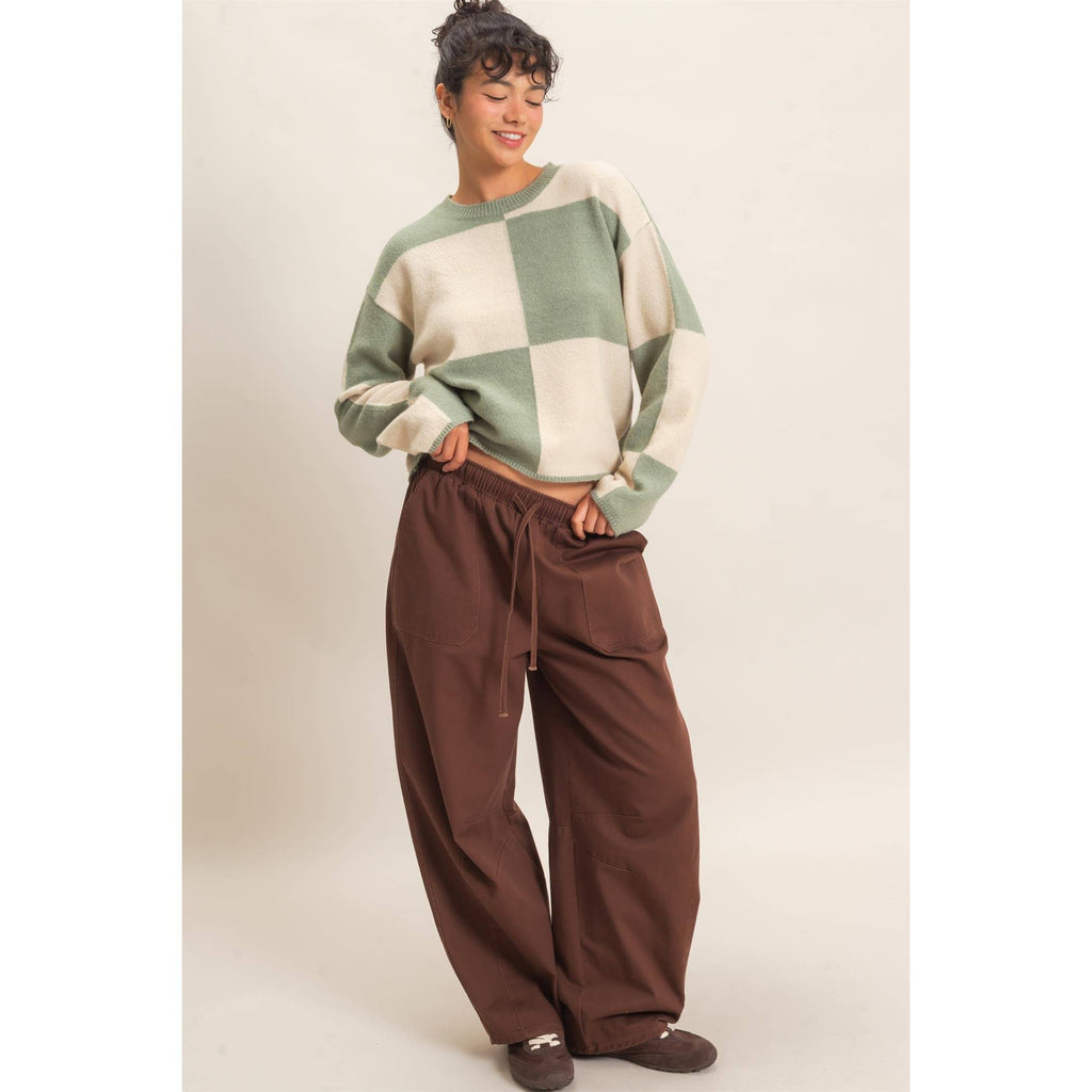 Twill Elastic Waist Barrel Pants