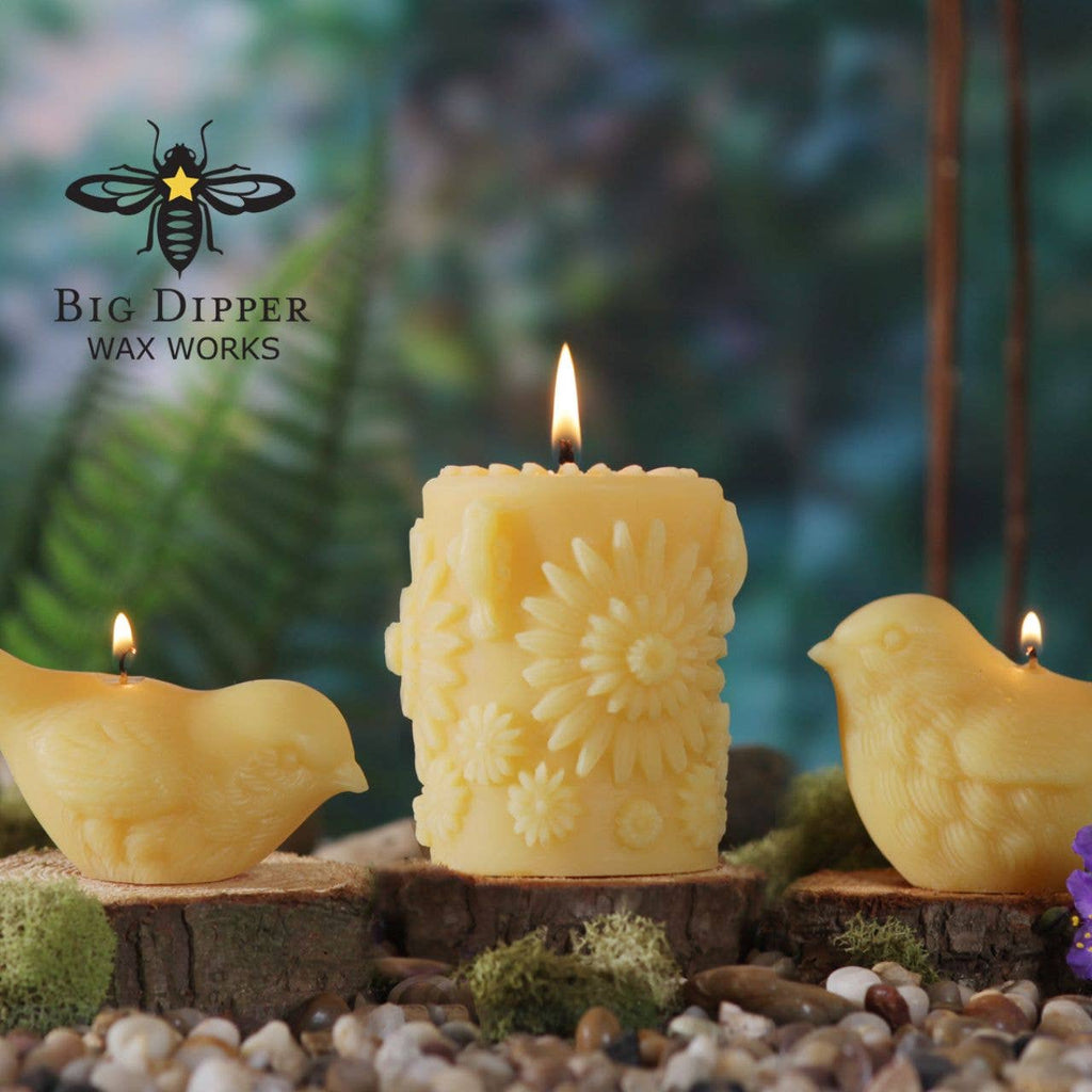 Pillar Candle – Pure Beeswax – Handcrafted Floral Design