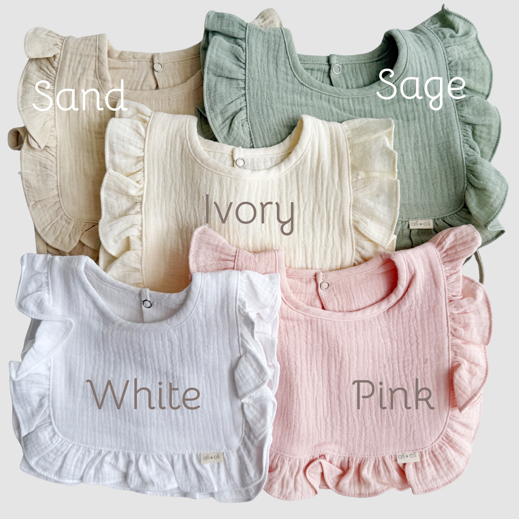 Muslin Cotton Ruffle Baby Bib (Sage)