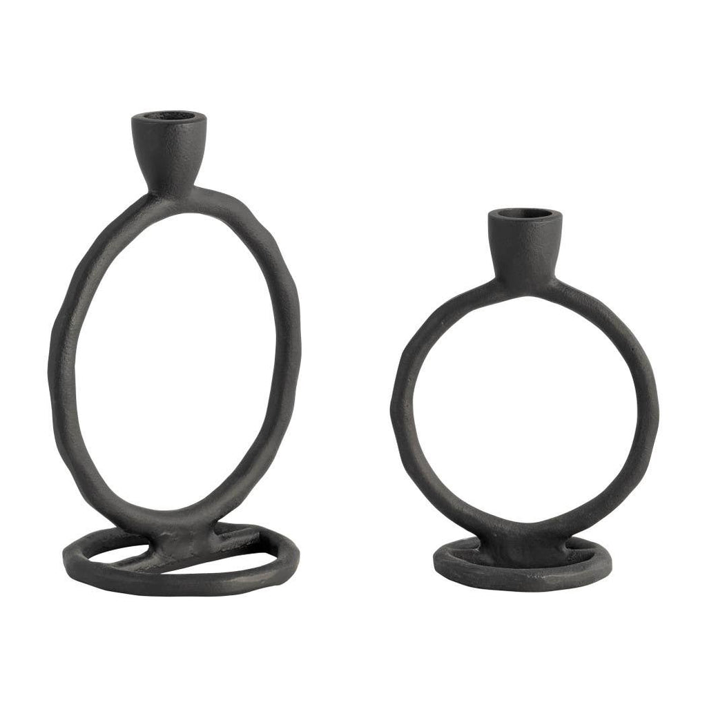 Metal Round Ring Taper Candle Holder - Black, 8 in.
