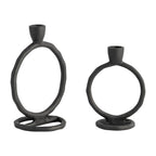 Metal Round Ring Taper Candle Holder - Black, 8 in.