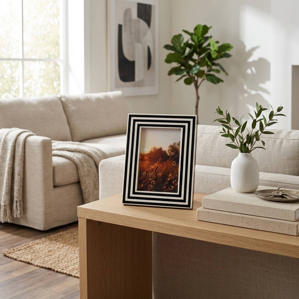 Photo Frame - Black Resin Modern Dimensional Lines, 4x6 in.