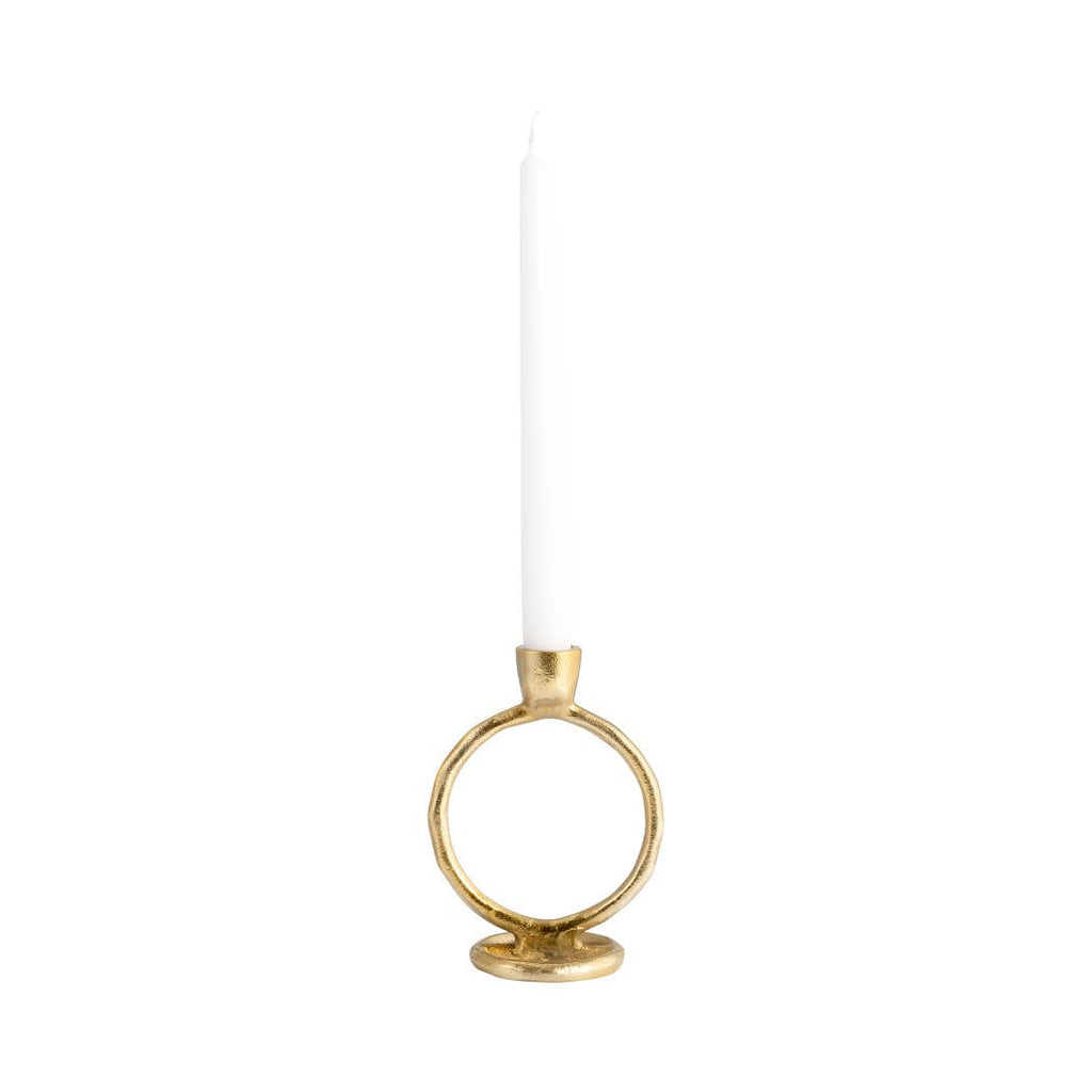 Metal Round Ring Taper Candle Holder - Gold, 6 in.