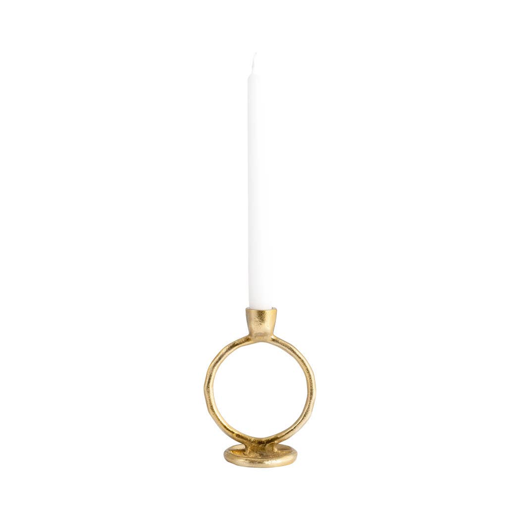 Metal Round Ring Taper Candle Holder - Gold, 6 in.