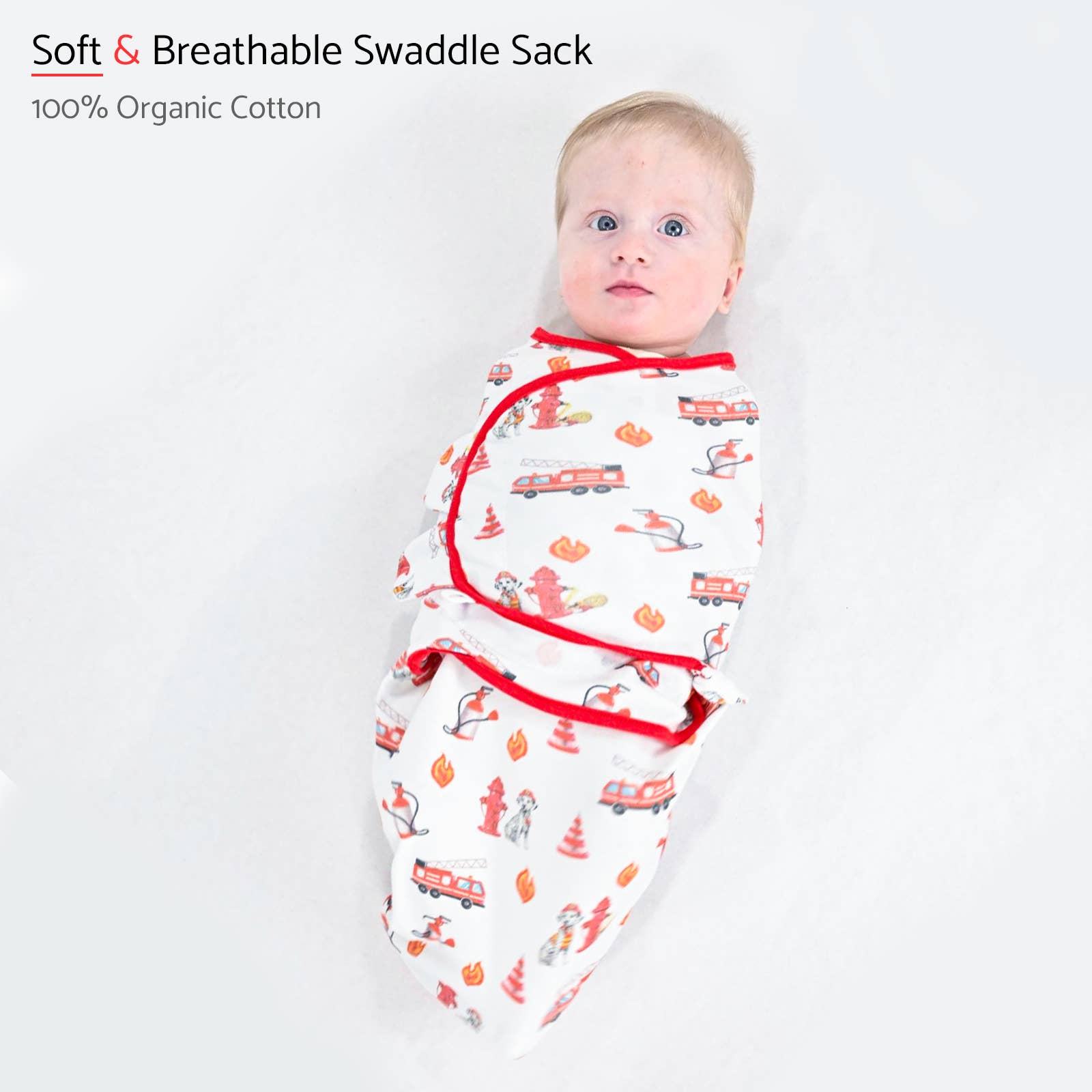 Cotton Velcro Newborn Swaddle Sack Firehouse Fido