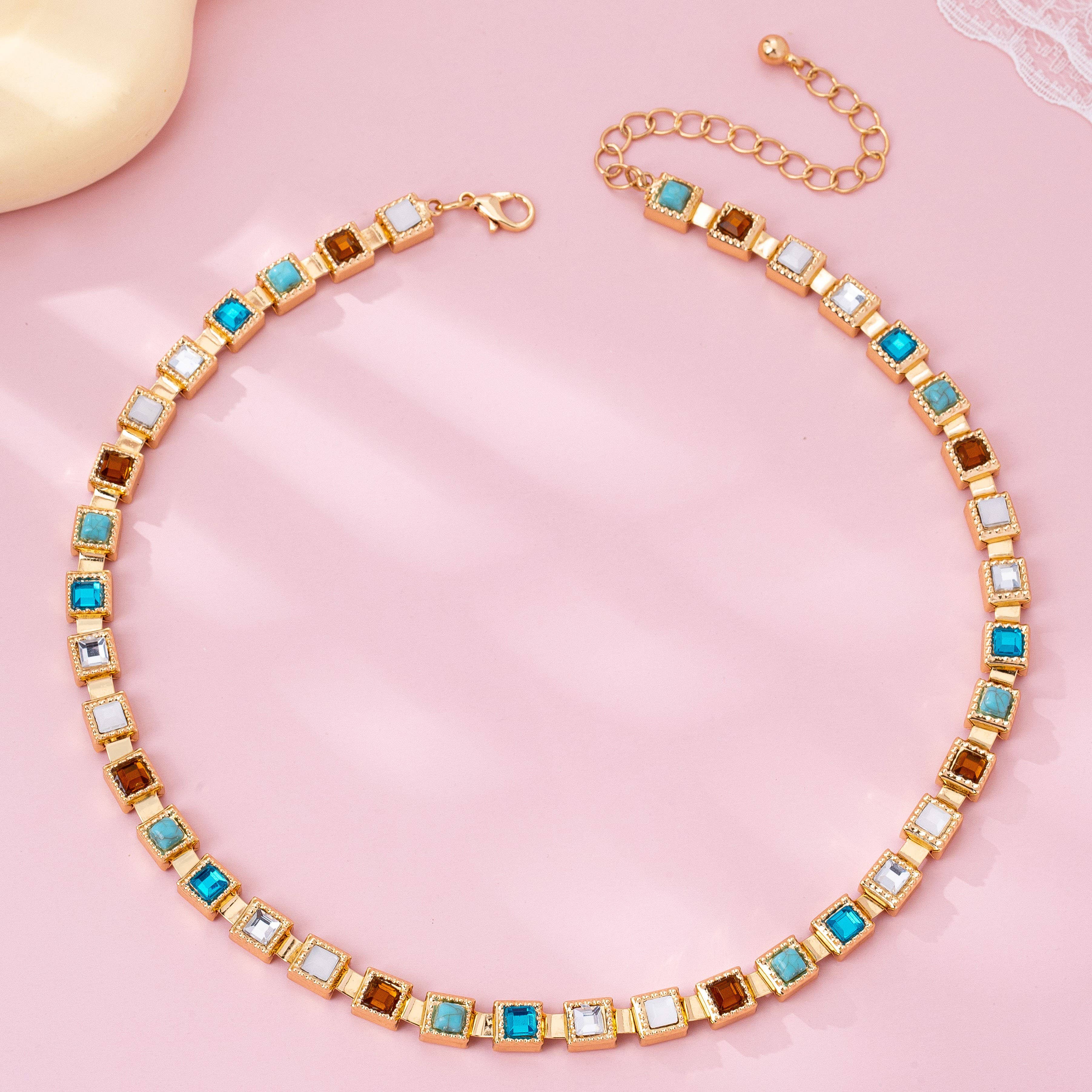 Multicolor Square Gemstone Long Necklace | 80N92826