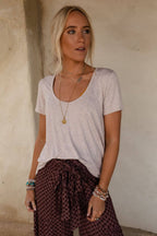 Scoop Neck Bralette Tee - Heather Oatmeal