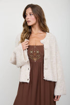 EMBROIDERY BELL SLV MIDI DRESS