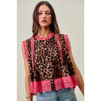 LEOPARD BTN UP PLEATED TOP
