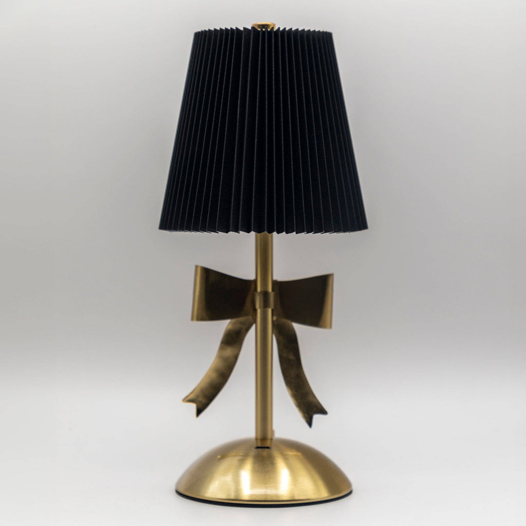 Black & Gold Pleated Rechargeable Table Lamp, 11.8"