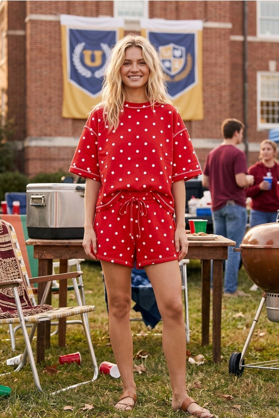 Polka Dot Heavy Scuba Top and Shorts Set