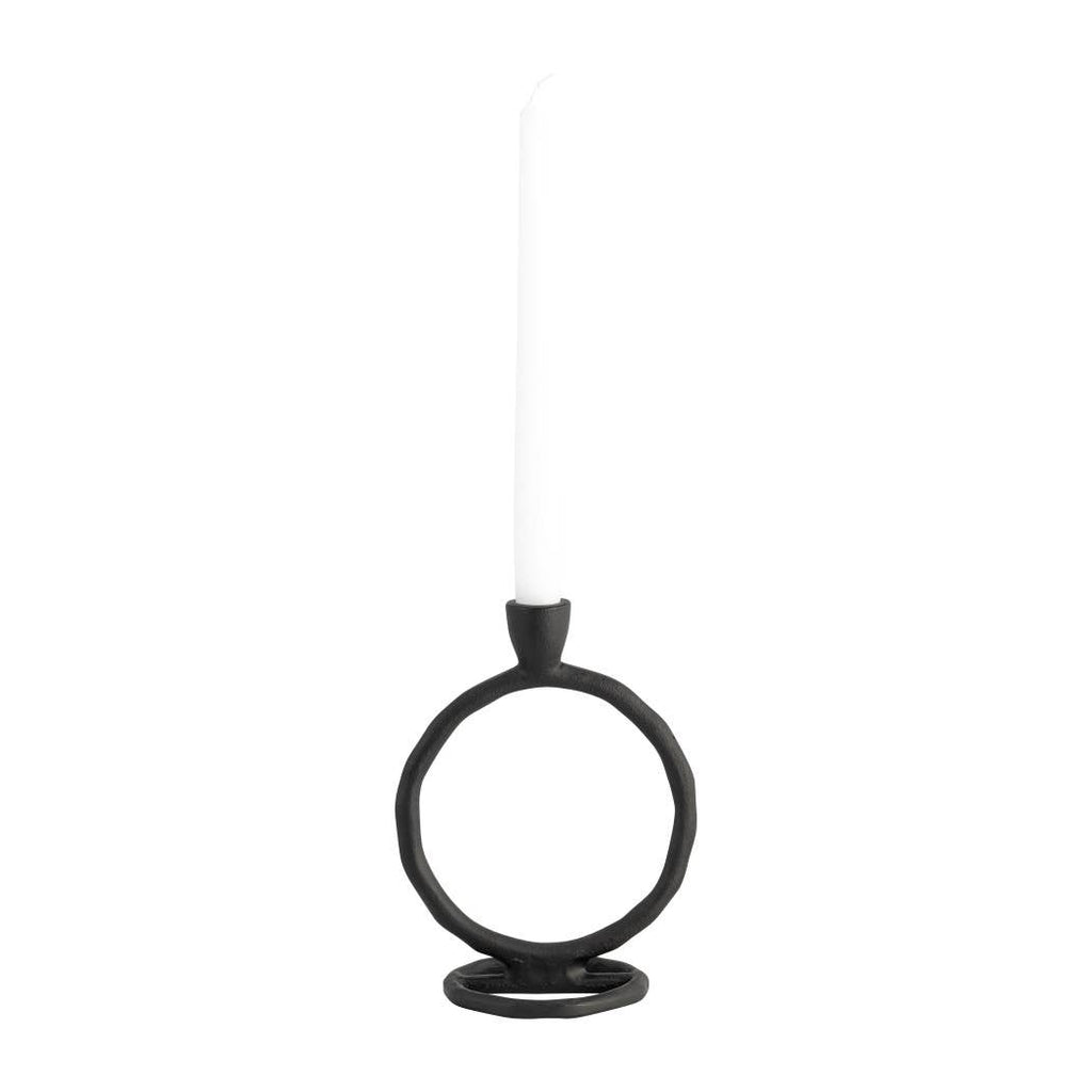 Metal Round Ring Taper Candle Holder - Black, 8 in.