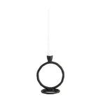 Metal Round Ring Taper Candle Holder - Black, 8 in.