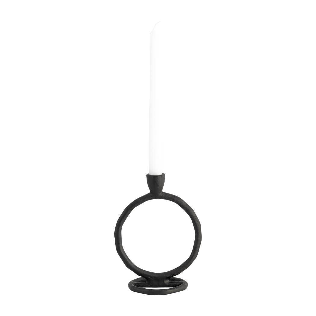 Metal Round Ring Taper Candle Holder - Black, 8 in.