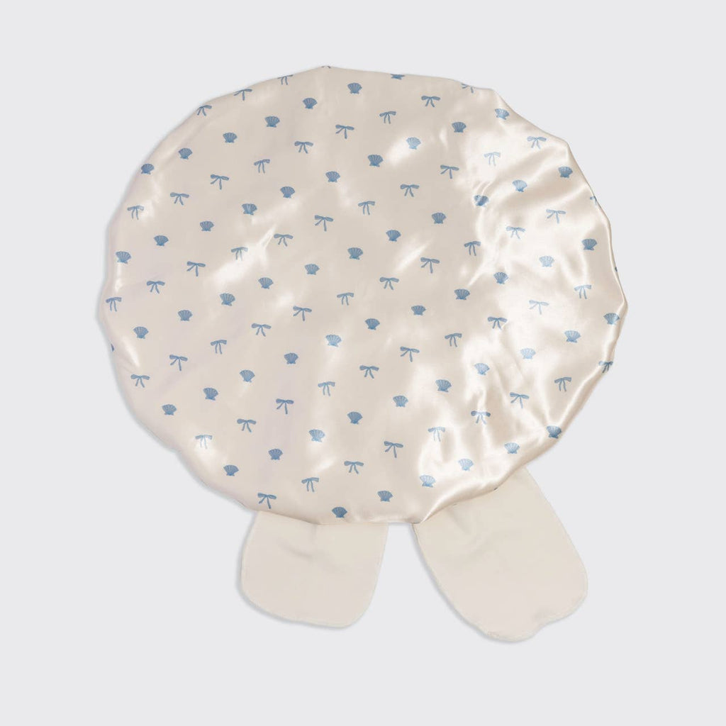 Oversized Satin Bonnet - Pearlized Cream & Coastal Blue Print