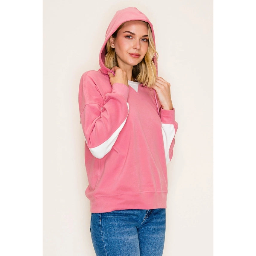 Pink Color Block Hoodie