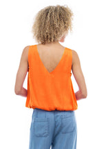 Sleeveless V-Neck Bubble Top