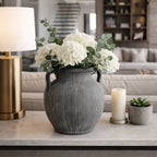 Ceramic Ribbed Texture Weathered Handle Vase - Black, 10 in.