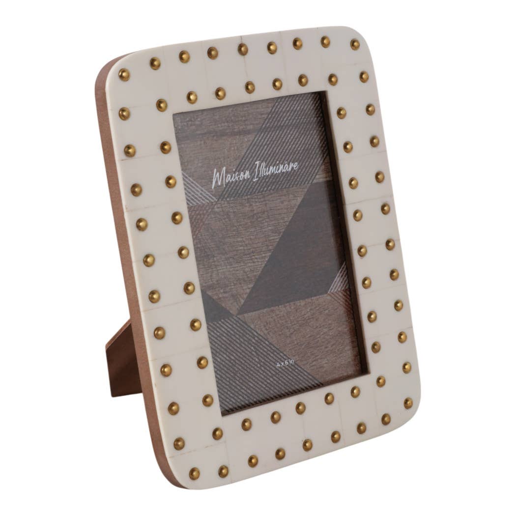 Photo Frame - Ivory/Gold Resin Brass Dot Border, 4x6 in.