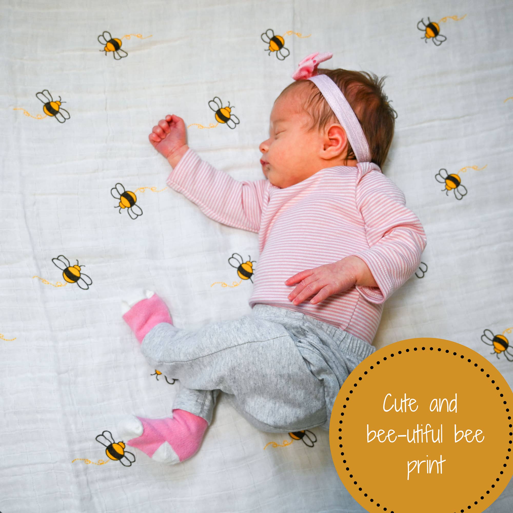 Baby Muslin Swaddle Blanket 47x47 Bee-utiful