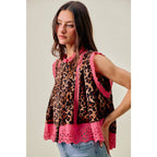 LEOPARD BTN UP PLEATED TOP