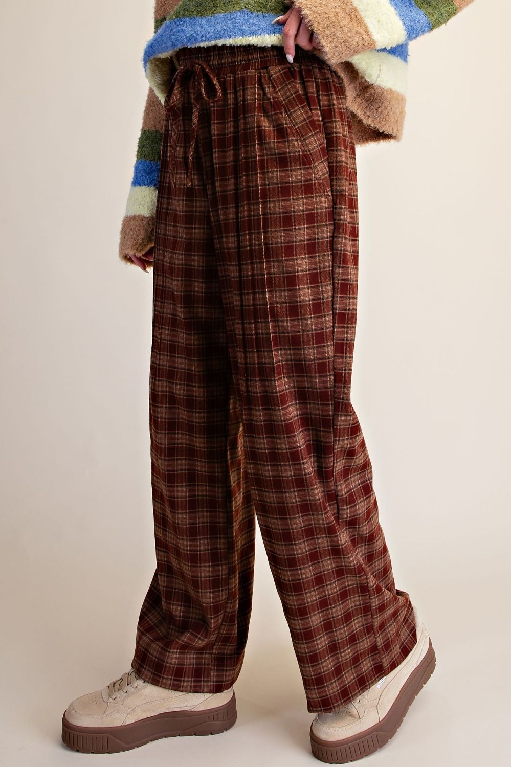 Plaid Wide Leg Pants